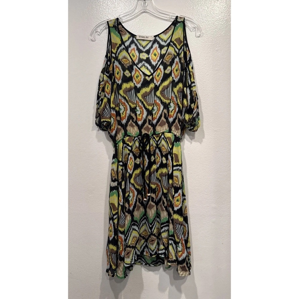 Sam & Lavi Los Angeles Multi Print Cold Shoulder Dress Size Medium Tribal Boho